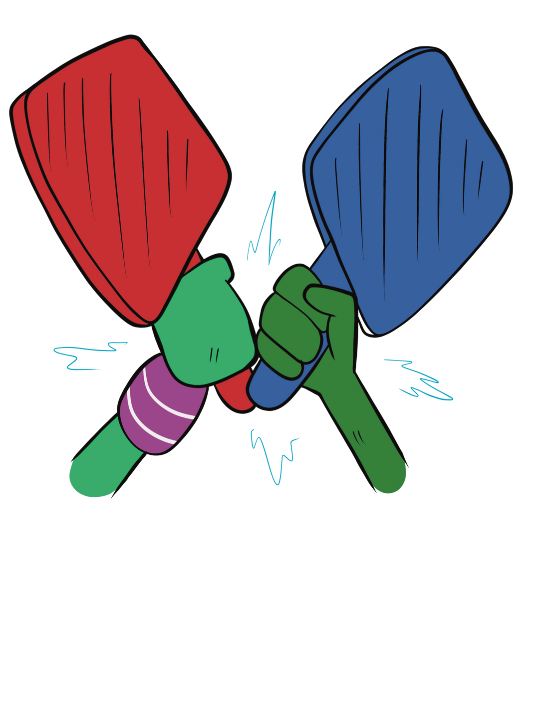 pickleball hands tapping or bumping paddle handles for sportsmanship